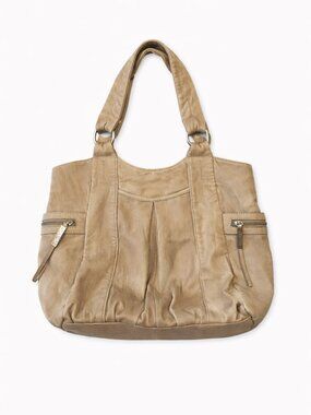 Perlina Tan Leather Tote Bag - Soft Pleated Shoulder Bag